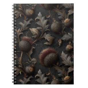 Dark Gothic Botanical Thistle Seamless Pattern Notebook
