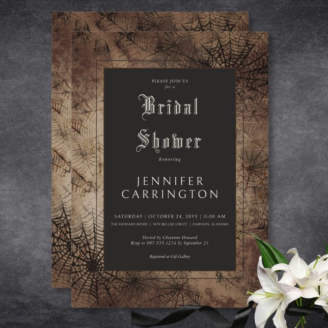 Dark Gothic Brown & Black Spider Web Bridal Shower Invitation (Dark Gothic Brown & Black Spider Web Bridal Shower Invitation)