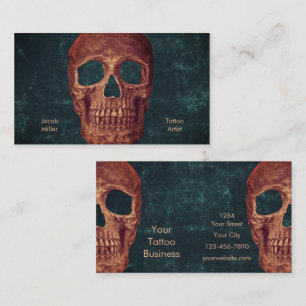 Dark Gothic Brown Skull Teal Texture Tattoo Shop Business Card