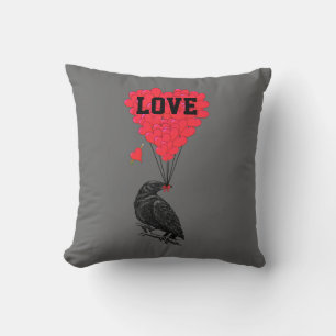 Dark gothic crow valentines love heart cushion