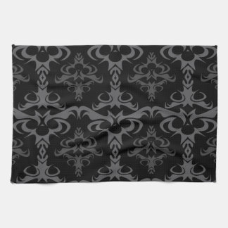 Dark Gothic Damask Pattern Tea Towel