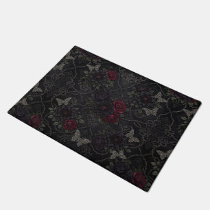 Dark Gothic Damask Seamless Pattern with Roses Doormat
