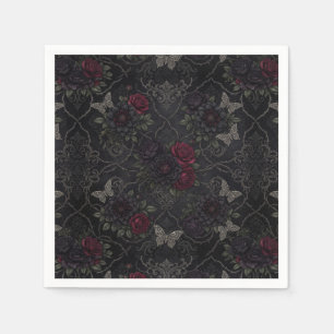 Dark Gothic Damask Seamless Pattern with Roses Napkin