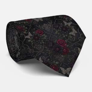 Dark Gothic Damask Seamless Pattern with Roses Tie