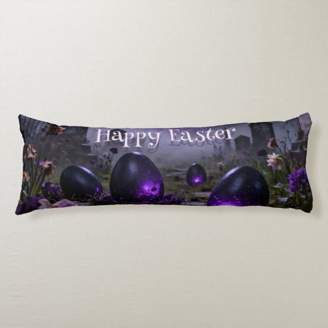 Dark Gothic Easter Scene with Glowing Eggs Body Cushion (Front)