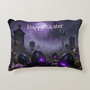 Dark Gothic Easter Scene with Glowing Eggs Decorative Cushion