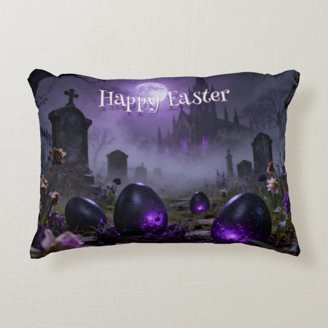 Dark Gothic Easter Scene with Glowing Eggs Decorative Cushion (Front)