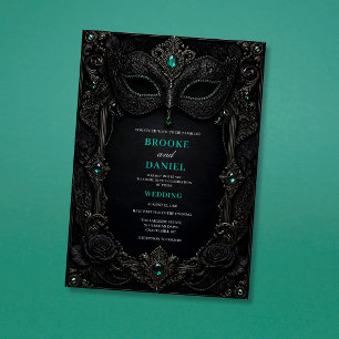 Dark Gothic Emerald Masquerade Wedding Invitation
