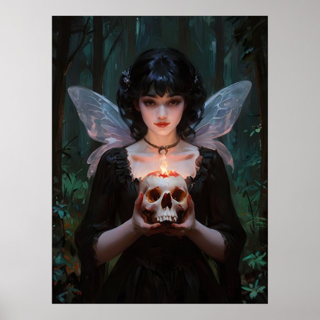 Dark gothic fairy - goth winged girl in the forest poster (Front)