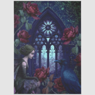 Dark Gothic Fairy Red Roses Raven Fantasy Tissue Paper
