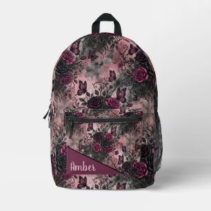 Dark Gothic Floral & Butterfly Pattern Printed Backpack