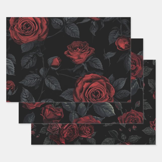 Dark Gothic Floral Decoupage Paper – Romantic Rose (Set)