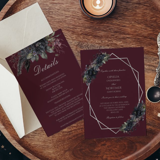 Dark Gothic Floral Formal Wedding Details And Invitation (Creator Uploaded)