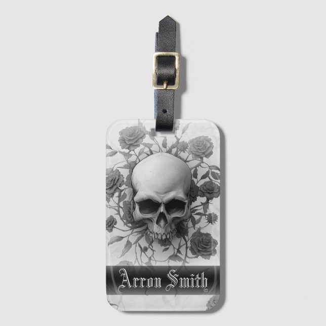 Dark Gothic Floral Rose Skull Luggage Tag (Front Vertical)