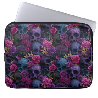 Dark Gothic Floral Skull Seamless Pattern Laptop Sleeve