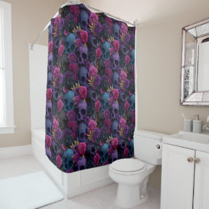 Dark Gothic Floral Skull Seamless Pattern Shower Curtain