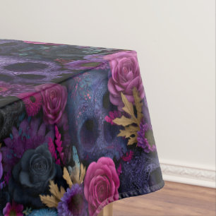 Dark Gothic Floral Skull Seamless Pattern Tablecloth