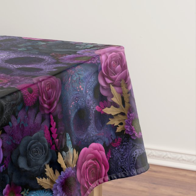 Dark Gothic Floral Skull Seamless Pattern Tablecloth (In Situ)