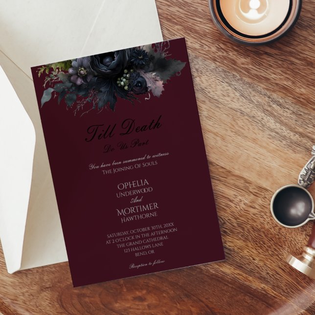 Dark Gothic Floral Till Death Formal Wedding Invitation (Creator Uploaded)