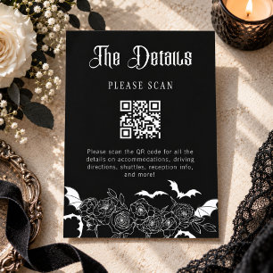 Dark Gothic Floral Wedding Details QR Code Enclosure Card