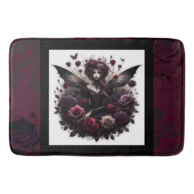 Dark Gothic Forest Fairy Floral Roses Burgundy Bath Mat (Front)