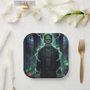 Dark Gothic Frankenstein Creepy Halloween Paper Plate