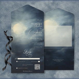 Dark Gothic Full Moon Night Sky QR Code All In One Invitation