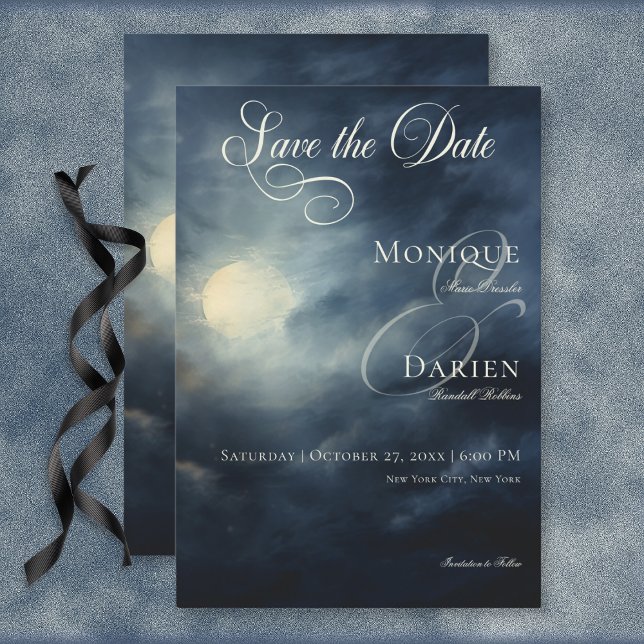 Dark Gothic Full Moon Night Sky Wedding Save The Date (Dark Gothic Full Moon Night Sky Wedding Save the Date Card)