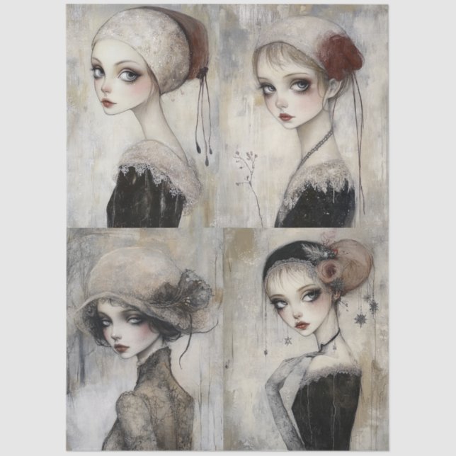 Dark Gothic Grunge Girl Collage Decoupage Tissue Paper (Front)