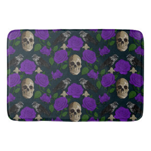 Dark Gothic Grungy Rose Vines Raven Skull purple Bath Mat