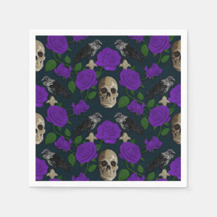 Dark Gothic Grungy Rose Vines Raven Skull purple Napkin