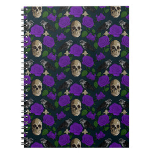 Dark Gothic Grungy Rose Vines Raven Skull purple Notebook