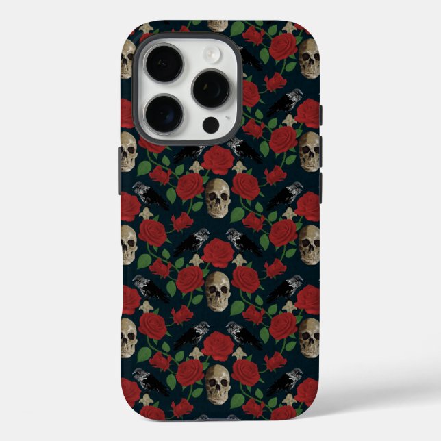 Dark Gothic Grungy Rose Vines Raven Skull red Case-Mate iPhone Case (Back)