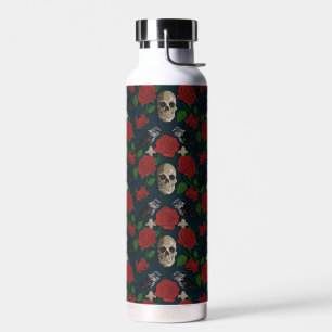 Dark Gothic Grungy Rose Vines Raven Skull red Water Bottle