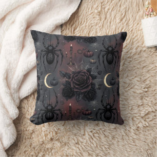 Dark Gothic Halloween Seamless Pattern: Spiders, B Cushion