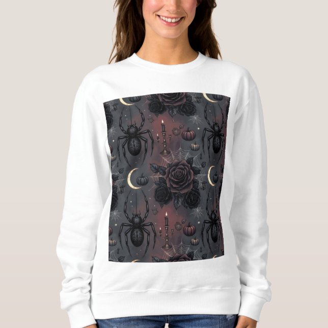 Dark Gothic Halloween Seamless Pattern: Spiders, B Sweatshirt (Front)
