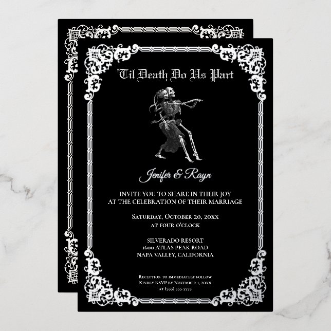 Dark Gothic Halloween skeleton wedding foil (Front/Back)