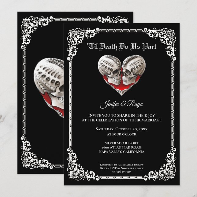 Dark Gothic Halloween skeleton wedding Invitation (Front/Back)
