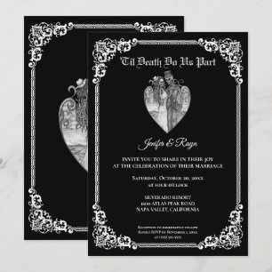 Dark Gothic Halloween skeleton wedding Invitation