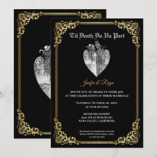 Dark Gothic Halloween skeleton wedding Invitation