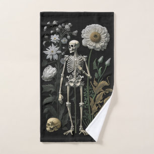 Dark Gothic Halloween   Vintage Floral Skeleton Hand Towel