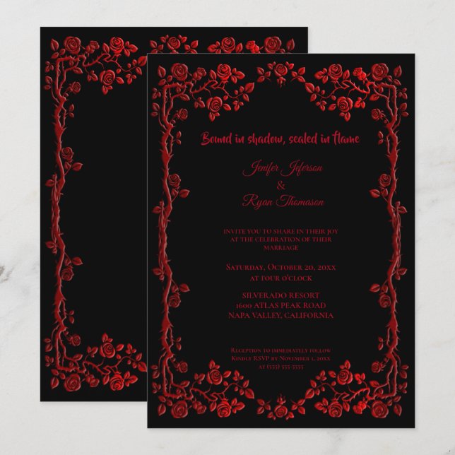 Dark Gothic Halloween wedding Invitation (Front/Back)