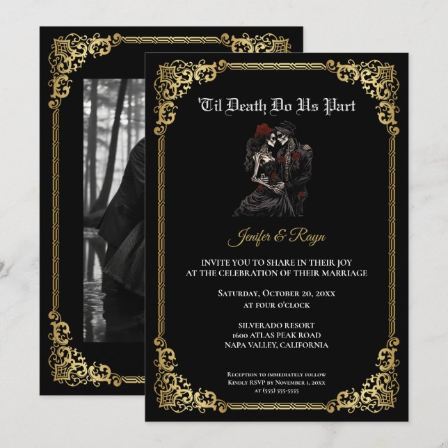 Dark Gothic Halloween wedding Invitation (Front/Back)