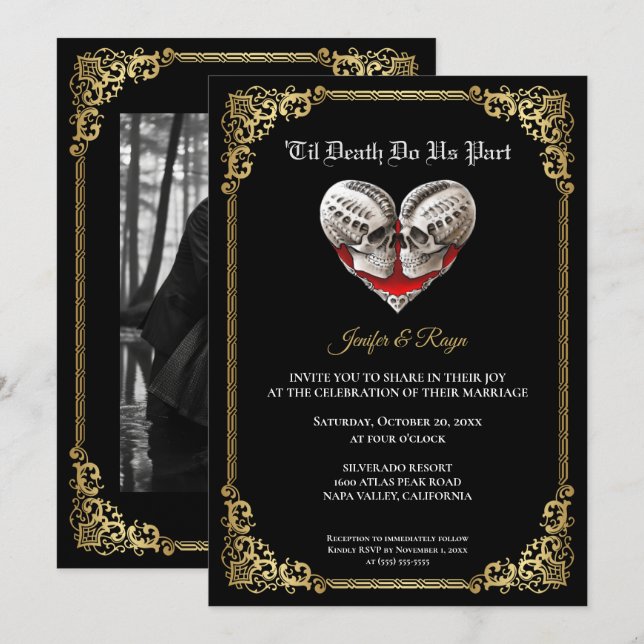 Dark Gothic Halloween wedding Invitation (Front/Back)