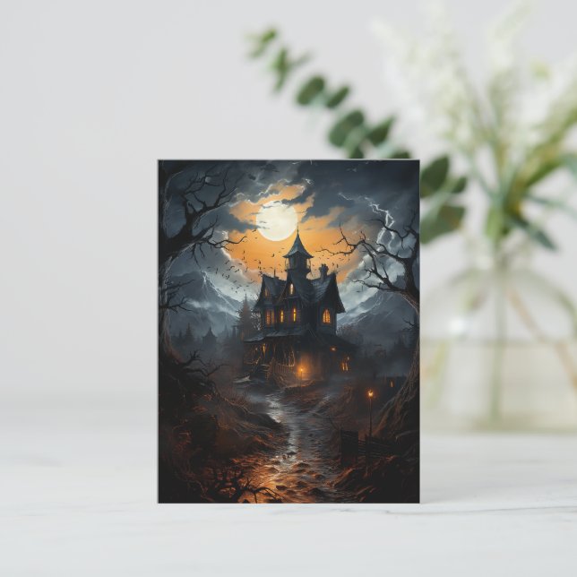 Dark Gothic Haunted House Halloween  Postcard (Standing Front)