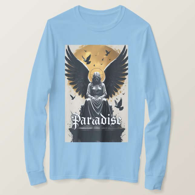 Dark Gothic Heaven Design with Halo & Wings T-Shirt (Design Front)