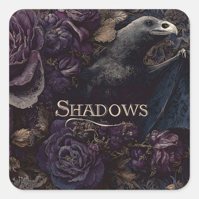 Dark Gothic Illustration of Bird-Bat Creature  Square Sticker (Front)