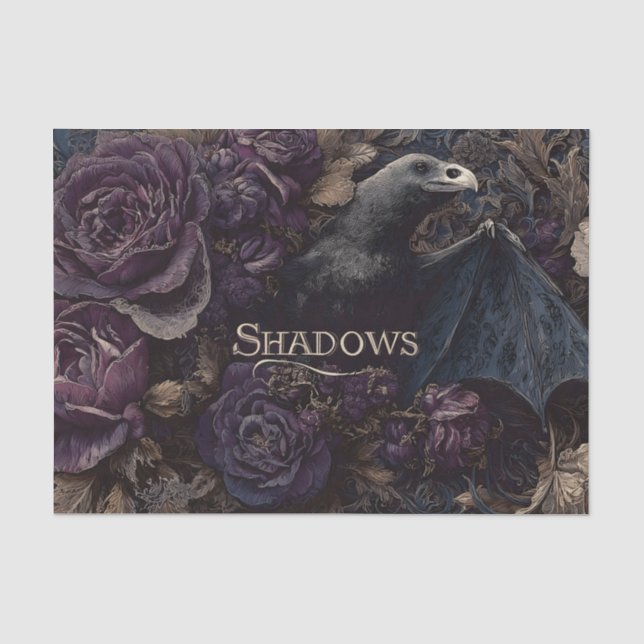 Dark Gothic Illustration of Bird-Bat Creature  Tissue Paper (Front)