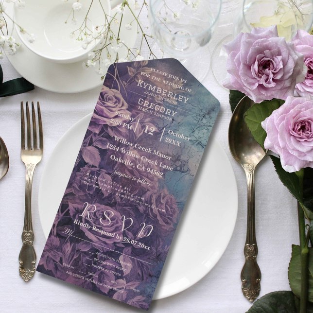 Dark Gothic Lavender Purple Floral Rose Email All In One Invitation (Creator Uploaded)