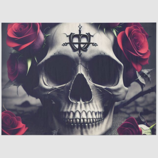 Dark Gothic Macabre Rose Skull Tissue Paper (Front)